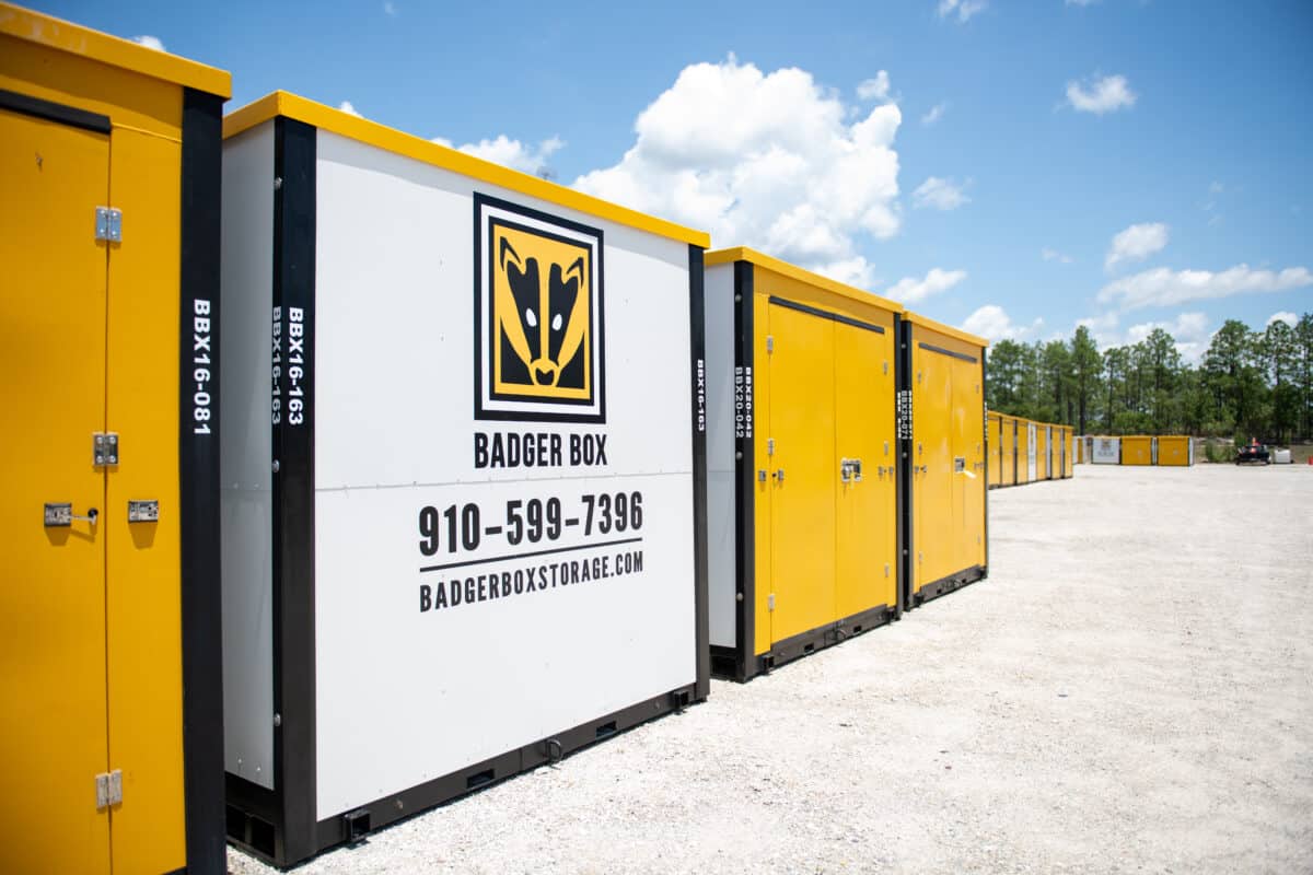 Badger Box storage containers in a row.